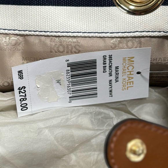 Michael Kors Navy White Stripe GrabBag - Picture 7 of 7